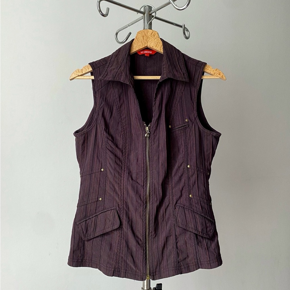🍂 Y2K Vintage Purple Fitted Striped Zip-Up Sleeveless Vest